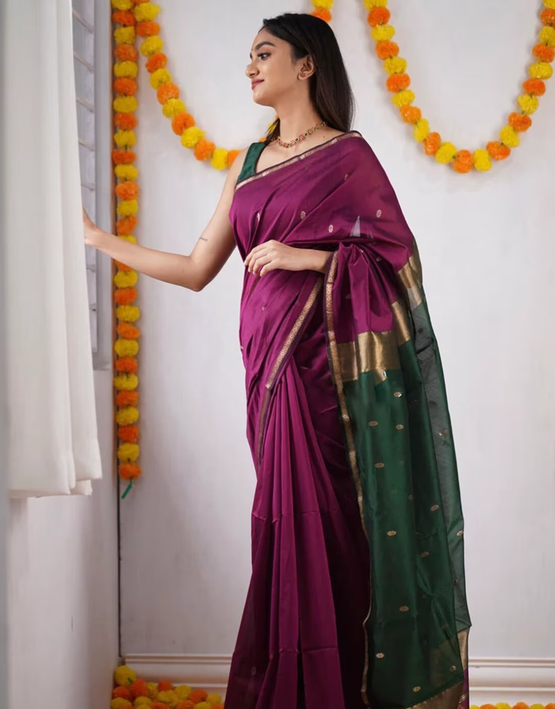 Freya Pink-Green Cotton Silk Saree