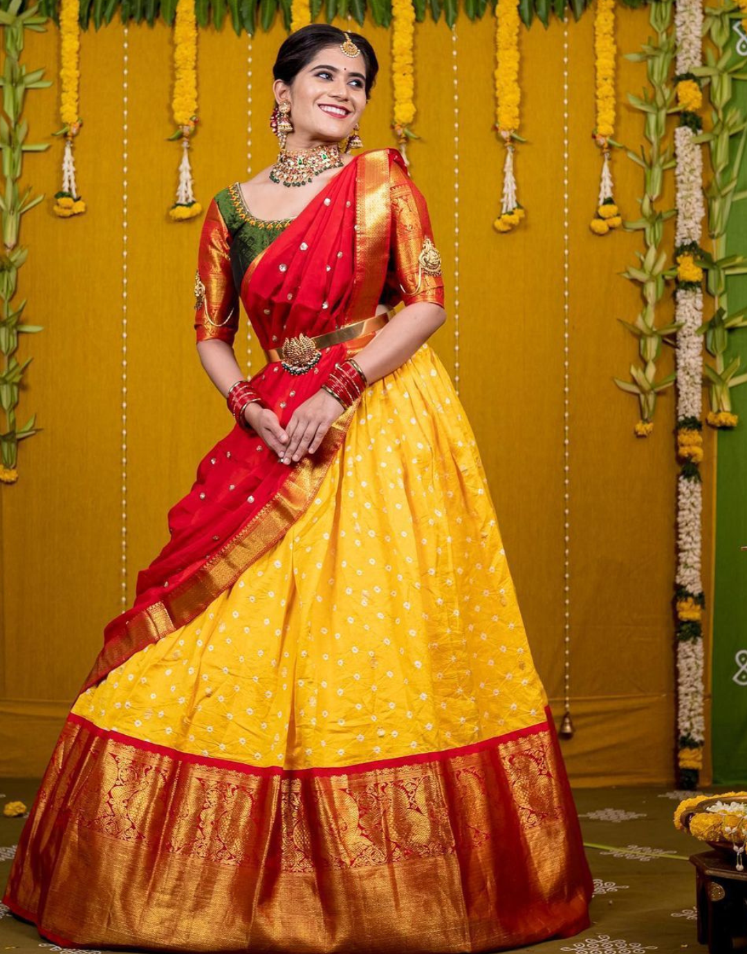 Kalpana Yellow Kanchipuram Lehenga Choli