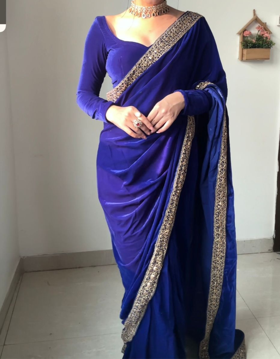 Chahat Royal Blue Velvet Ready To Wear Saree