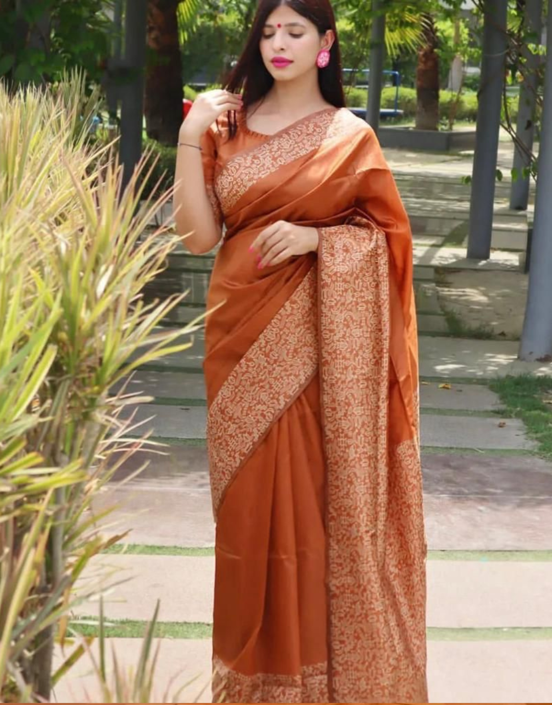 Nimrit Orange Banarasi Silk Saree