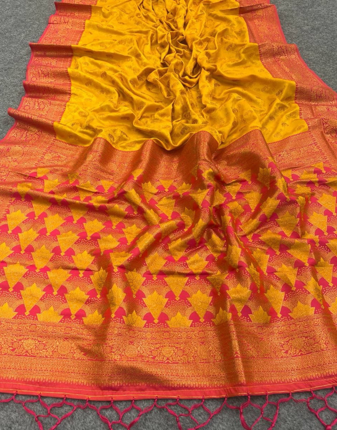 Neela Yellow Banarasi Satin Silk Saree