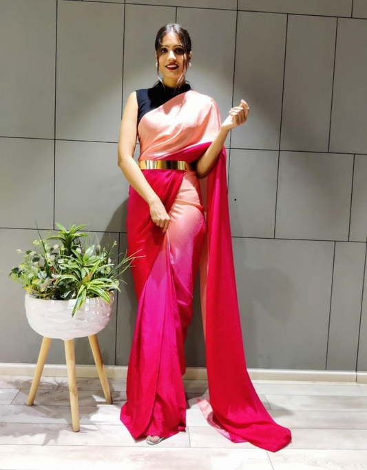 Riya Pink 1-Minute Ready To Wear Soft Silk Saree