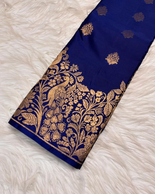 Yugriti - Dual Tone Blue-Green Banarasi Saree with Peacock Zari