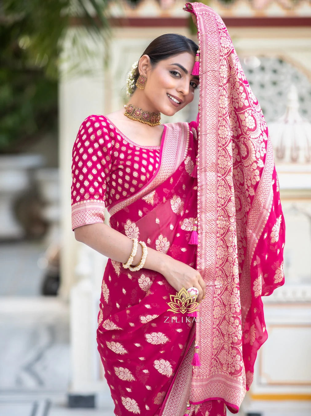 Sudha Pink Banarasi Silk Saree