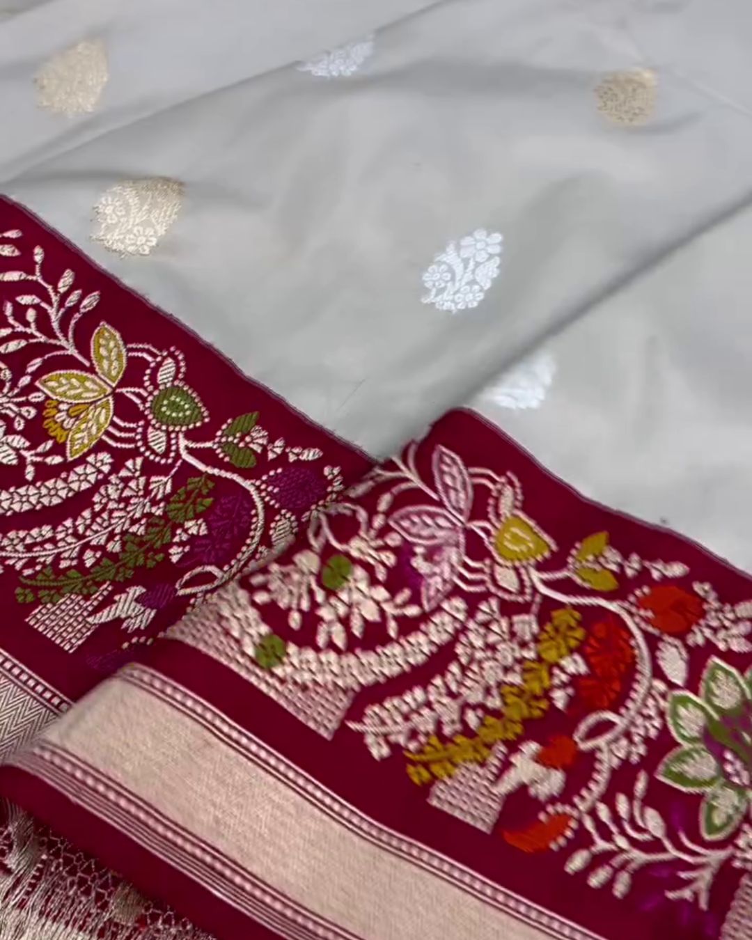 Radha - Ivory Organza Silk Saree with Meenakari Banarasi Border