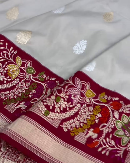 Radha - Ivory Organza Silk Saree with Meenakari Banarasi Border