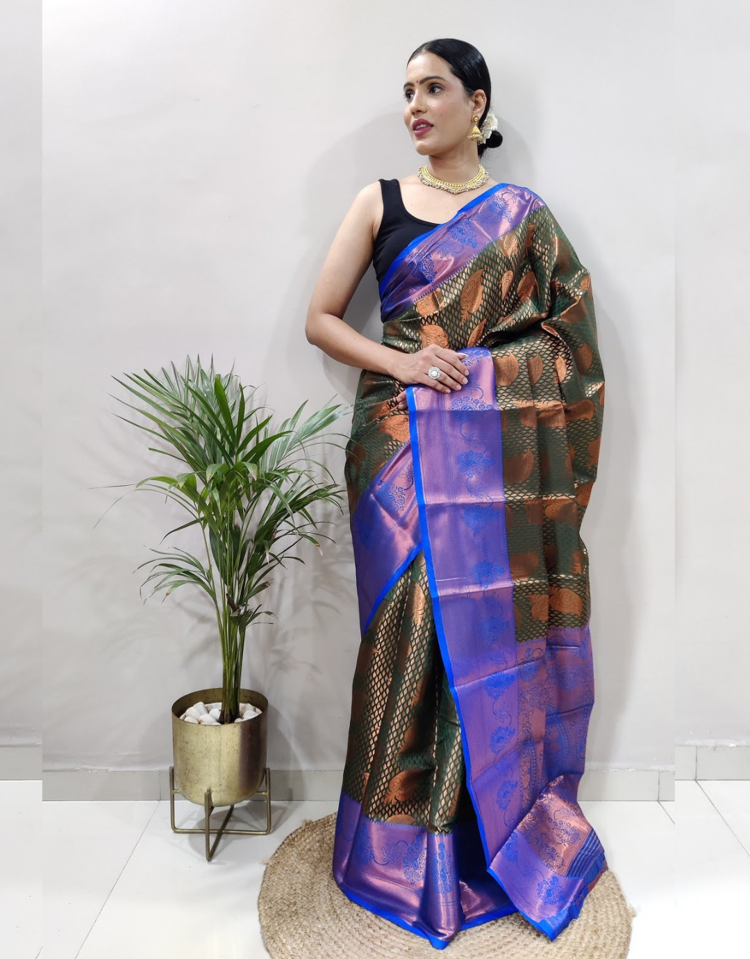 Mahi Dark Green-Navy Blue Soft Silk Saree