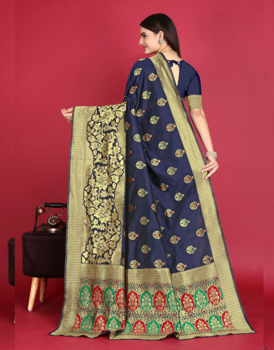 Sneha Navy Blue Banarasi Saree