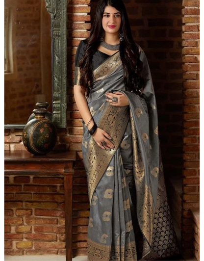 Urvika Grey Banarasi Saree