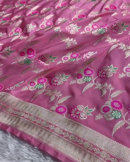 Aishani - Rose Pink Silk Saree with Meenakari Floral Border