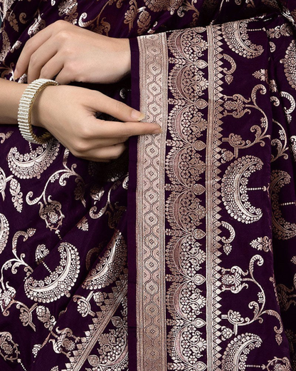 Aarvi - Plum Banarasi Saree with Silver Zari
