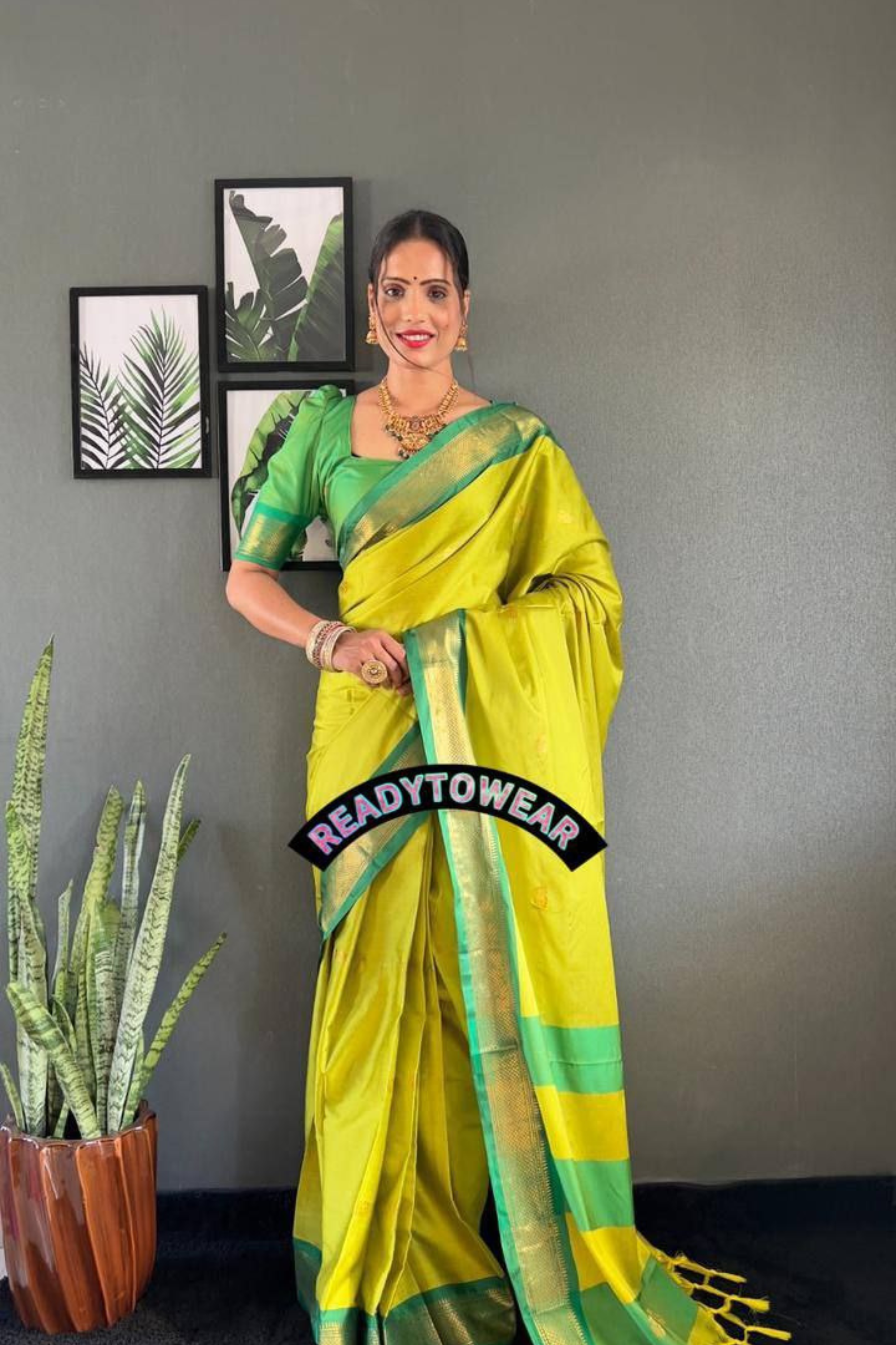 Vintage Echo - Lemon Lichi Soft Silk Saree