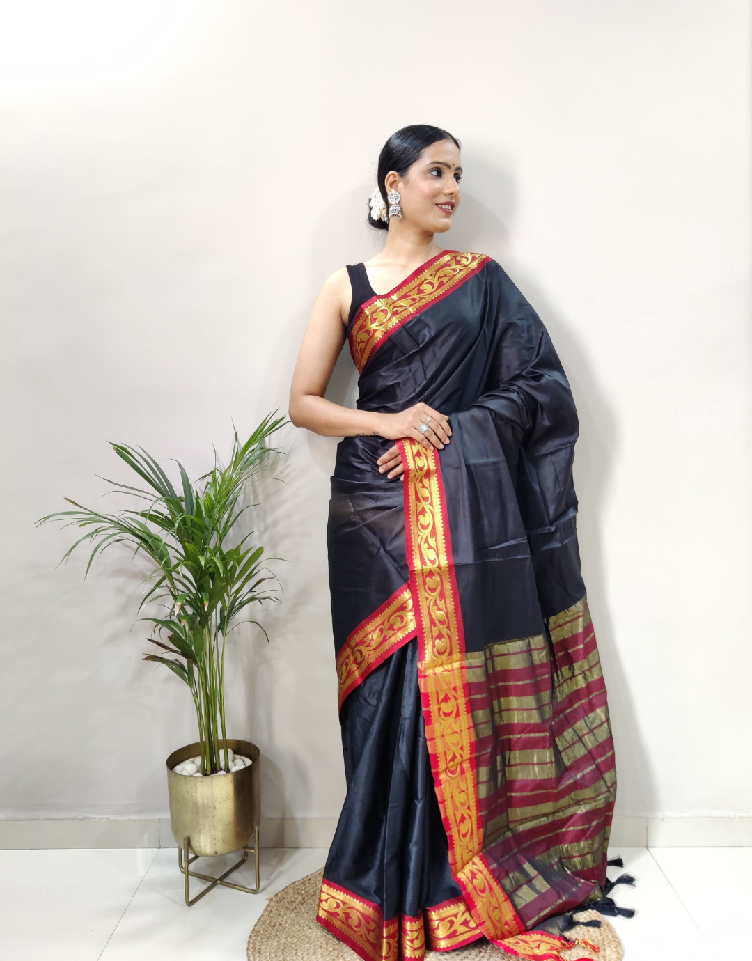 Preeti Black Soft Silk Saree