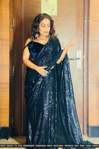 Sitara NavyBlue Georgette Sequance Saree With Blouse