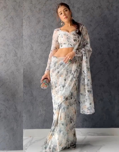 Navya White Just One Minute Ready To Wear Soft Silk Saree