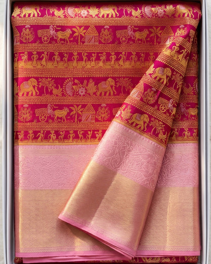 Yashika - Royal Pink Temple Weave Saree