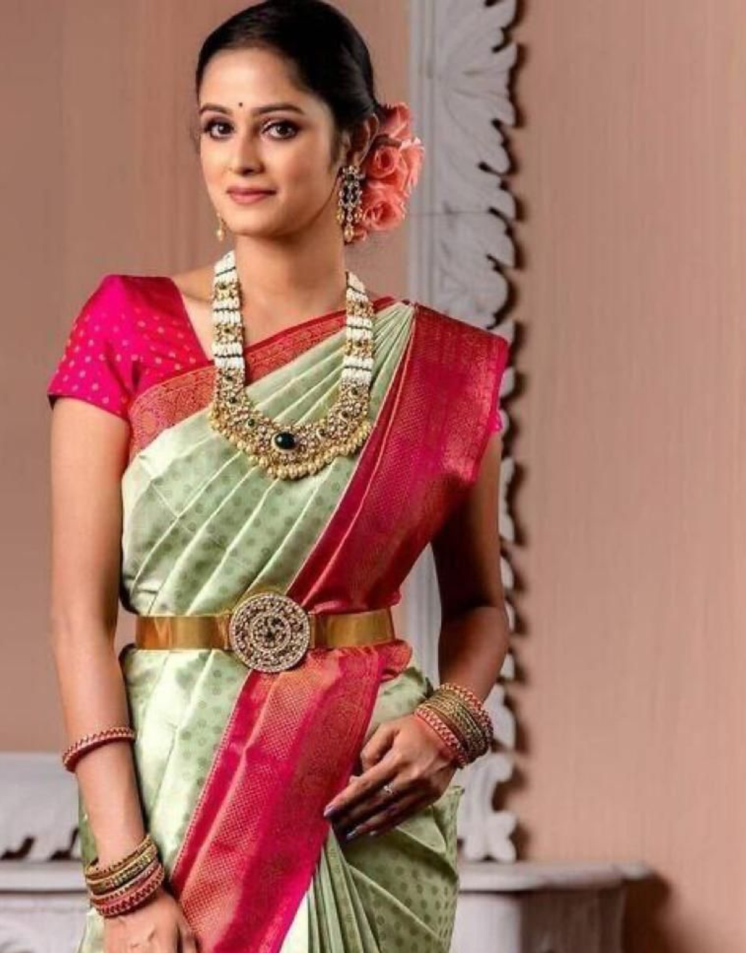 Sarswati Thistle Green Kanchipuram saree