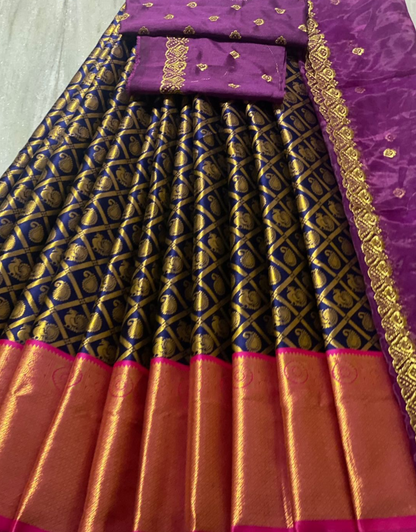 Neha Purple-Navy Blue Kanchipuram Lehenga Choli