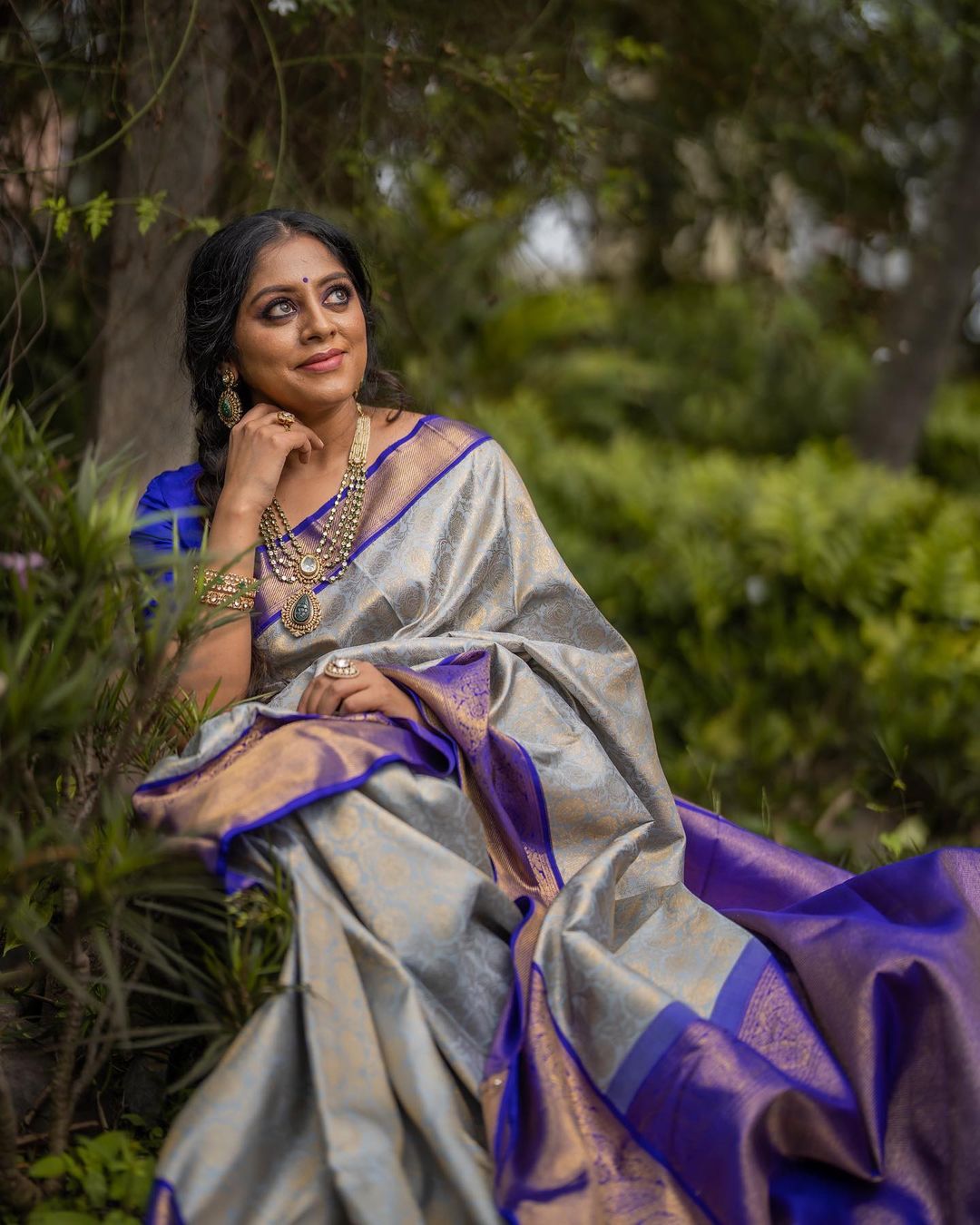 SHivani Light Grey Banarasi Silk Saree