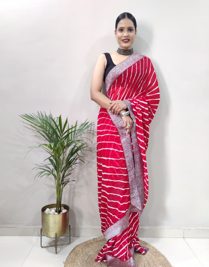 Dhara Cherry Red Soft Silk Laheriya Saree