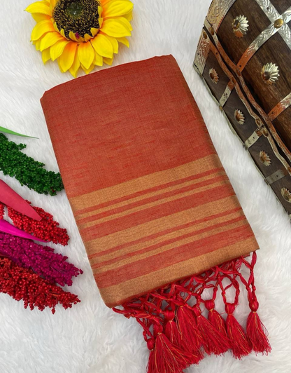 Anjali Red Linen Silk Saree