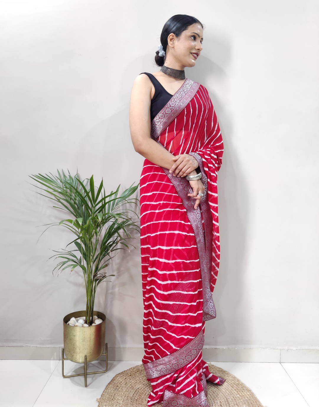 Dhara Cherry Red Soft Silk Laheriya Saree