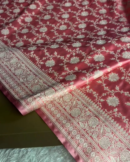 Maya - Rose Pink Peacock Banarasi Silk Saree