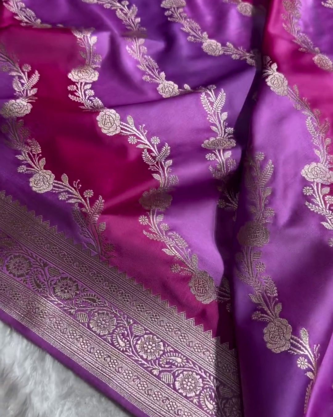 Varnika - Royal Purple Floral Banarasi Saree