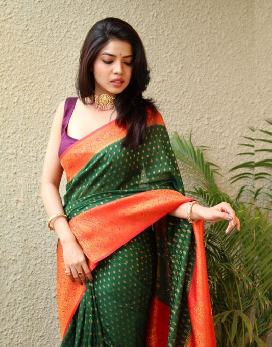 Geetanjali Green Banarasi Silk Saree