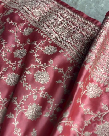 Maya - Rose Pink Peacock Banarasi Silk Saree