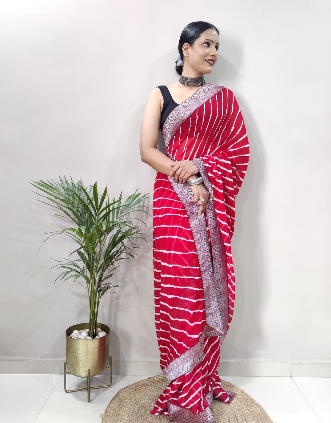 Dhara Cherry Red Soft Silk Laheriya Saree