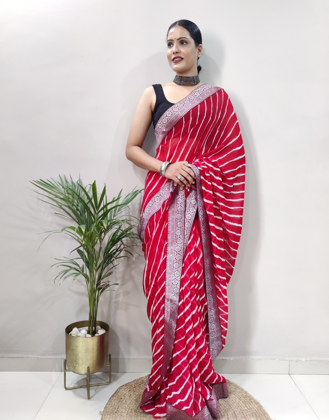 Dhara Cherry Red Soft Silk Laheriya Saree