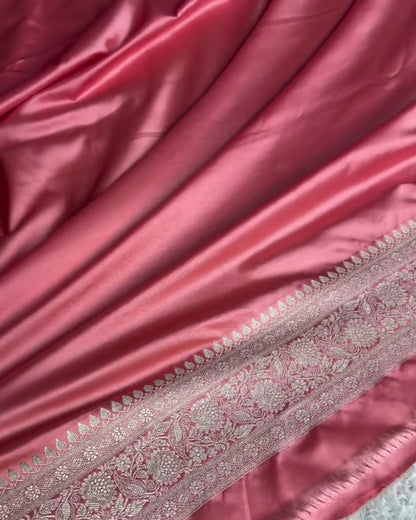 Maya - Rose Pink Peacock Banarasi Silk Saree