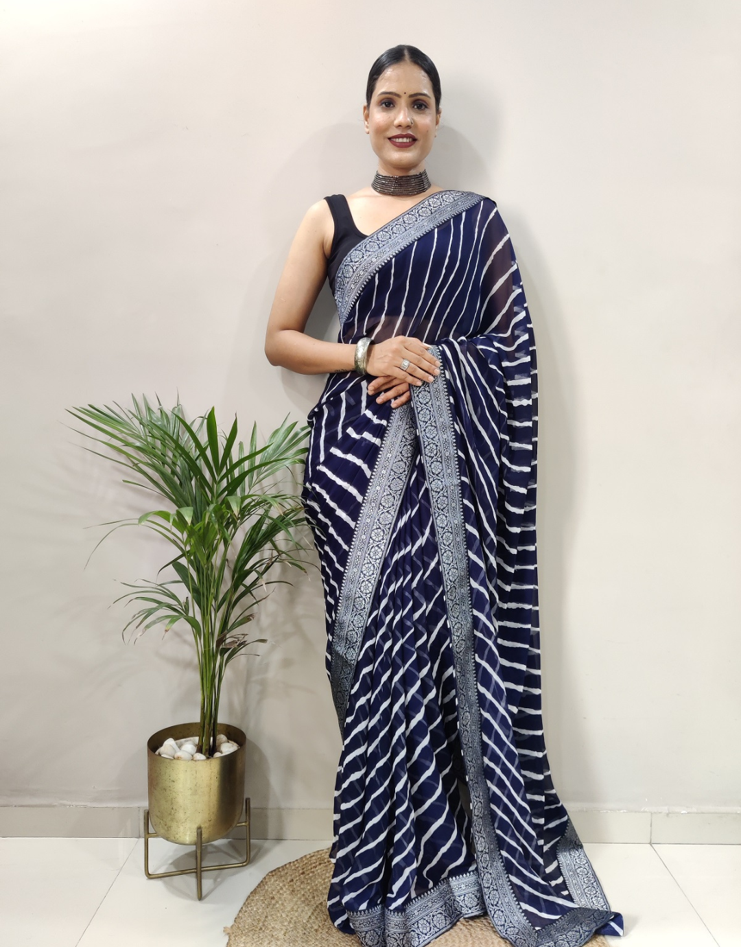  Dhara Navy Blue Soft Silk Laheriya Saree