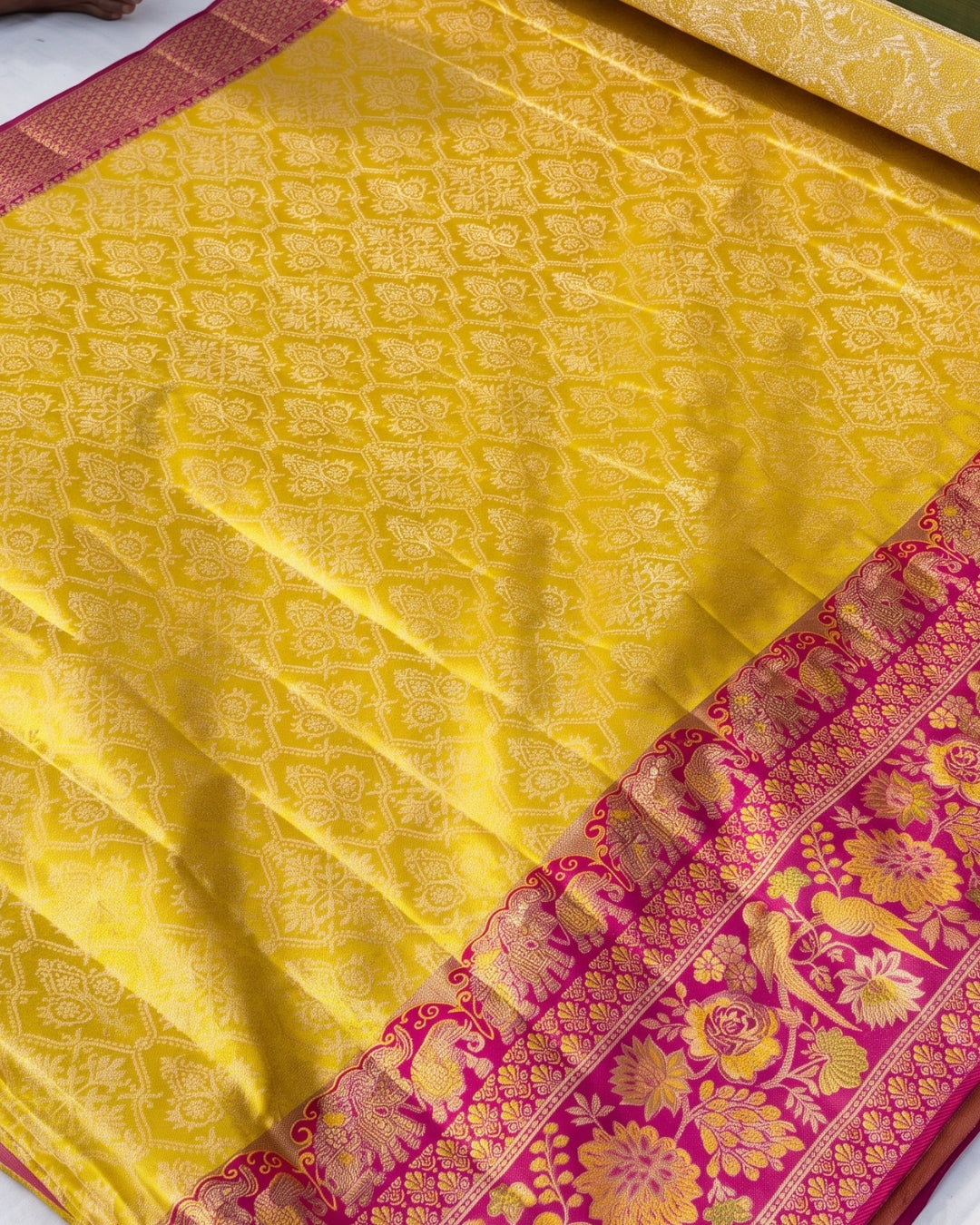 Harvi - Mustard Yellow Banarasi Soft Silk Saree