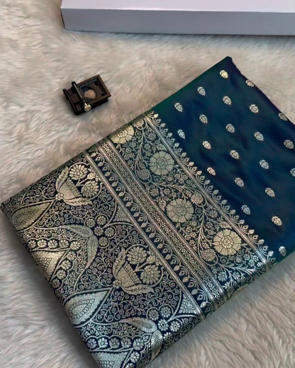 Vaidehi - Navy Floral Heritage Silk Saree