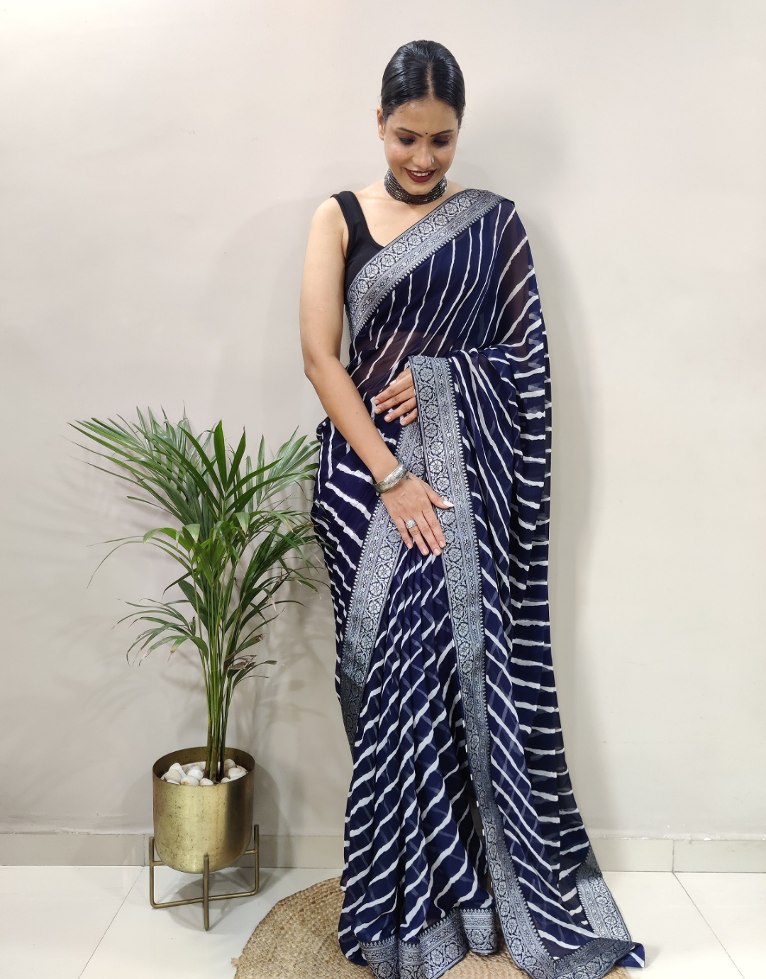  Dhara Navy Blue Soft Silk Laheriya Saree