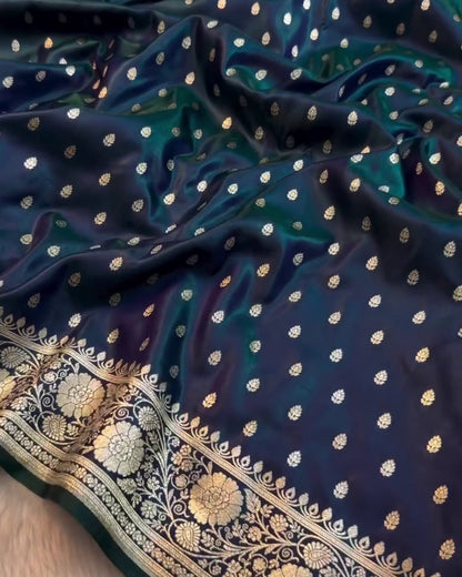 Vaidehi - Navy Floral Heritage Silk Saree