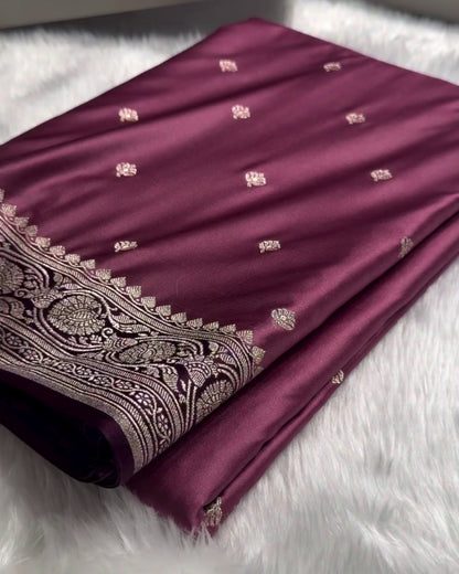 Zarna - Wine Purple Banarasi Soft Silk Saree