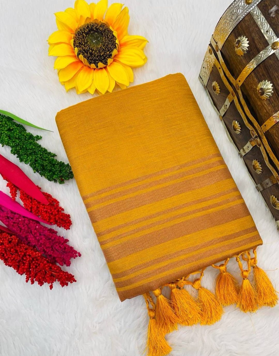 Anjali Yellow Linen Silk Saree