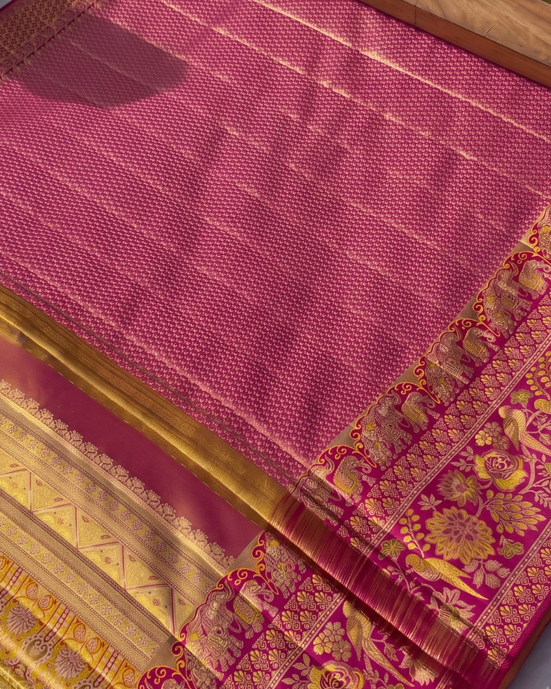 Harvi - Mustard Yellow Banarasi Soft Silk Saree