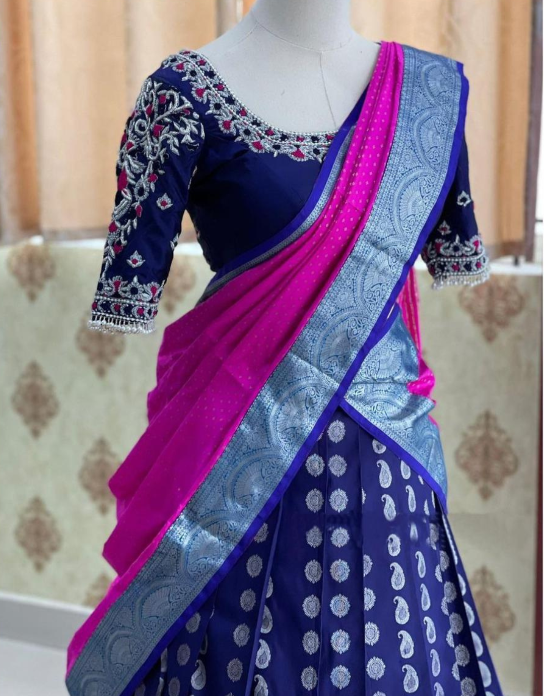 Vinita Dark Blue Kanchipuram Half Saree