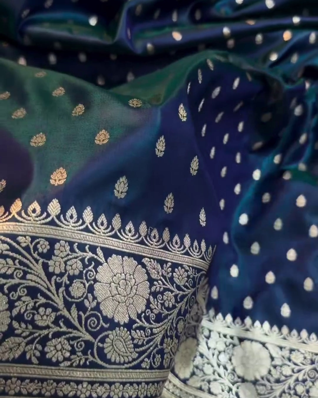Vaidehi - Navy Floral Heritage Silk Saree