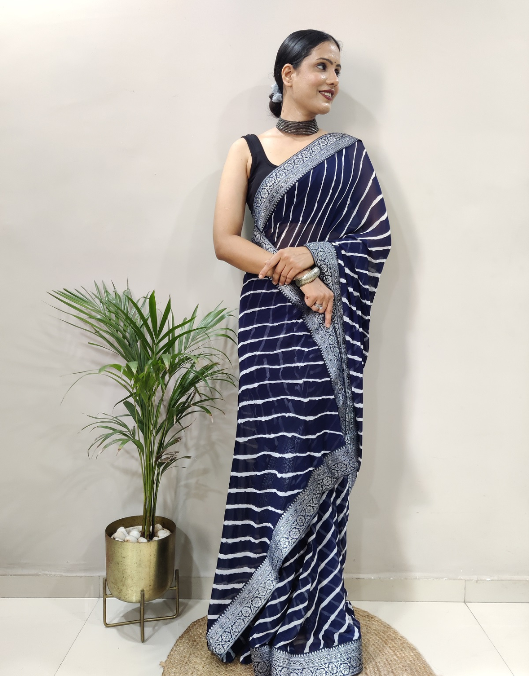  Dhara Navy Blue Soft Silk Laheriya Saree