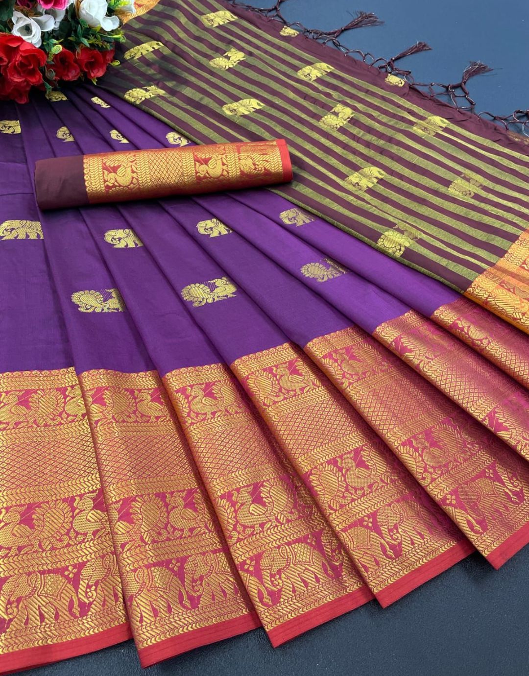 Kunti Purple Kanchipuram Saree