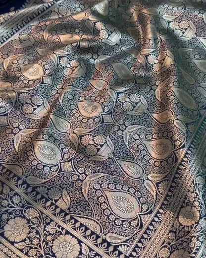 Vaidehi - Navy Floral Heritage Silk Saree