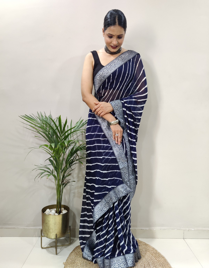  Dhara Navy Blue Soft Silk Laheriya Saree