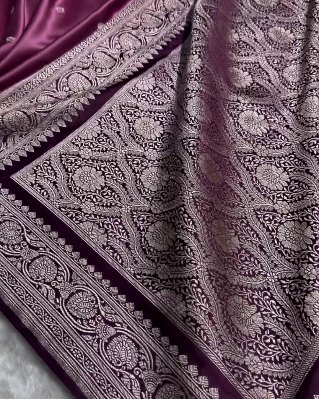 Zarna - Wine Purple Banarasi Soft Silk Saree