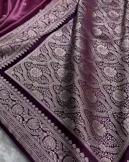 Zarna - Wine Purple Banarasi Soft Silk Saree