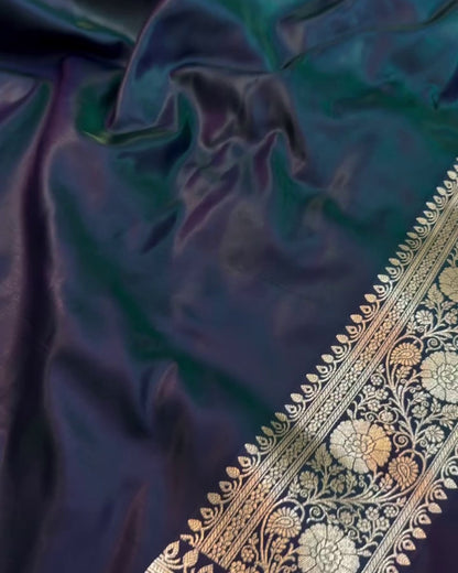 Vaidehi - Navy Floral Heritage Silk Saree